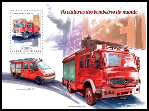 Poštovní známka Guinea-Bissau 2014 Hasièská auta Mi# Block 1295 Kat 9€