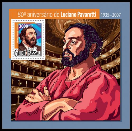 Potovn znmka Guinea-Bissau 2015 Luciano Pavarotti Mi# Block 1393 Kat 12