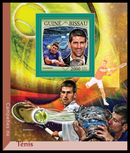 Potovn znmka Guinea-Bissau 2016 Novak Djokovi, tenis Mi# Block 1496 - zvtit obrzek