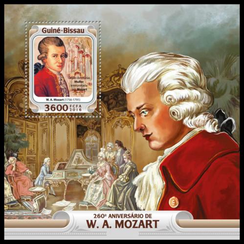 Potovn znmka Guinea-Bissau 2016 Wolfgang Amadeus Mozart Mi# Block 1473 Kat 13.50 - zvtit obrzek