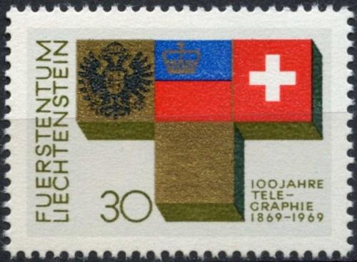 Poštovní známka Lichtenštejnsko 1969 Telegraf, 100. výroèí Mi# 517