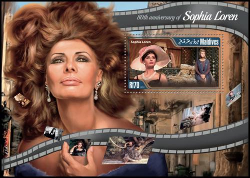 Potovn znmka Maledivy 2014 Sophia Loren Mi# Block 778 Kat 9 - zvtit obrzek