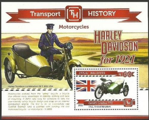 Poštovní známka Maledivy 2015 Motocykly Harley Davidson Mi# Block 762 Kat 7.50€