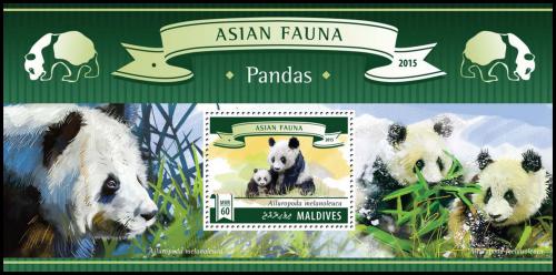 Poštovní známka Maledivy 2015 Pandy Mi# Block 830
