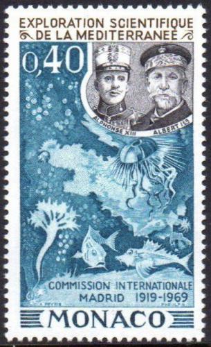 Poštovní známka Monako 1969 Vìdecký výzkum Støedomoøí Mi# 954