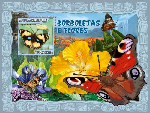 Poštovní známka Mosambik 2007 Motýli a kvìtiny Mi# Block 214 Kat 10€