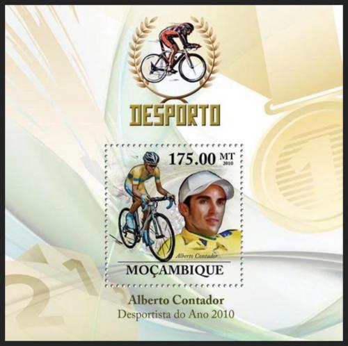 Potovn znmka Mosambik 2010 Alberto Contador, cyklistika Mi# Block 327 Kat 10 