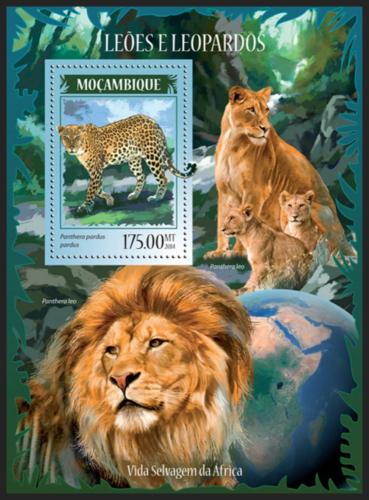 Poštovní známka Mosambik 2014 Lvi a levharti Mi# Block 914 Kat 10€