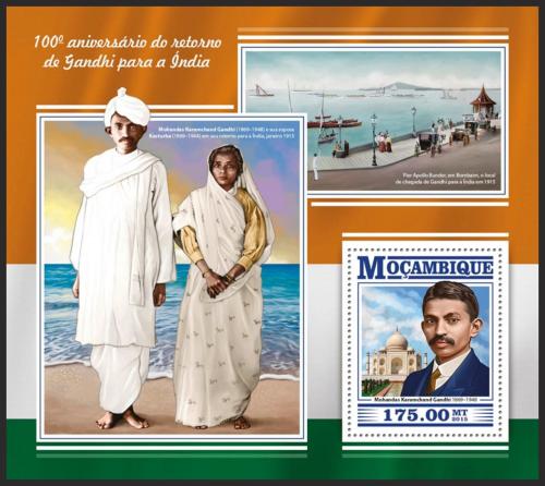 Poštovní známka Mosambik 2015 Mahátma Gándhí Mi# Block 1059 Kat 10€