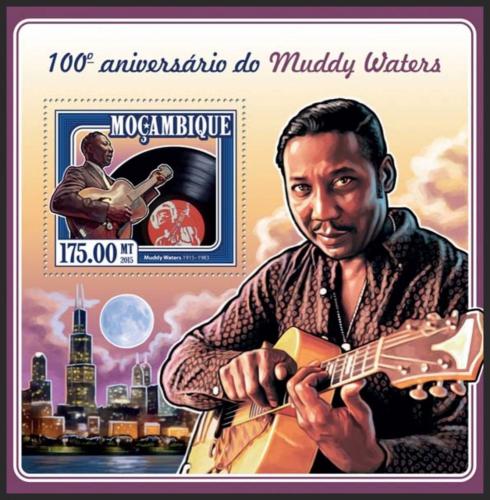 Poštovní známka Mosambik 2015 Muddy Waters, muzikant Mi# Block 992 Kat 10€