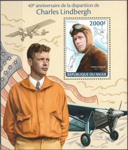 Potovn znmka Niger 2014 Charles Lindbergh, letadla Mi# Block 275 Kat 8