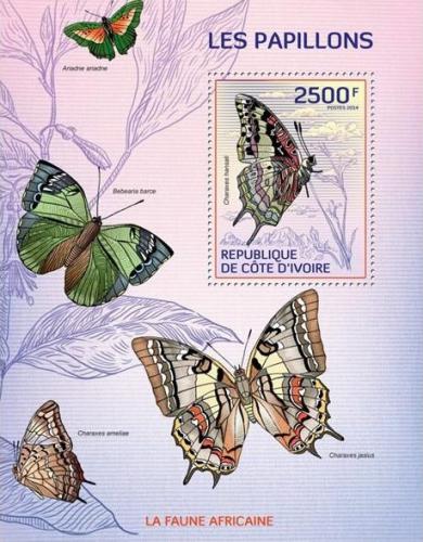 Poštovní známka Pobøeží Slonoviny 2014 Motýli Mi# Block 189 Kat 11€