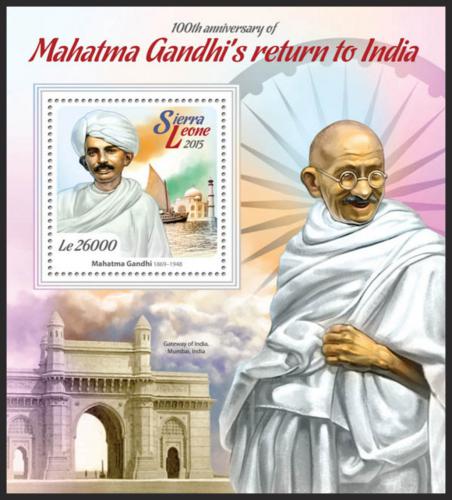 Poštovní známka Sierra Leone 2015 Mahátma Gándhí Mi# Block 768 Kat 12€