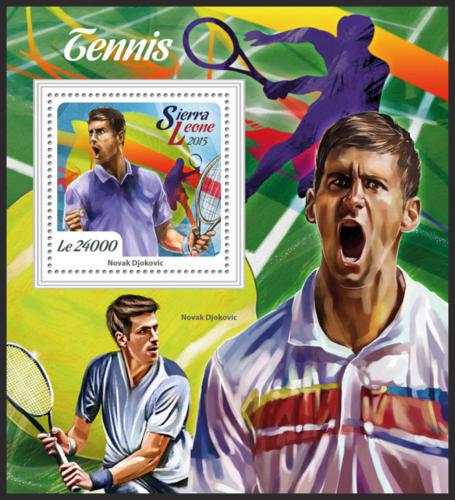 Poštovní známka Sierra Leone 2015 Novak Djokoviè, tenis Mi# Block 876 Kat 11€