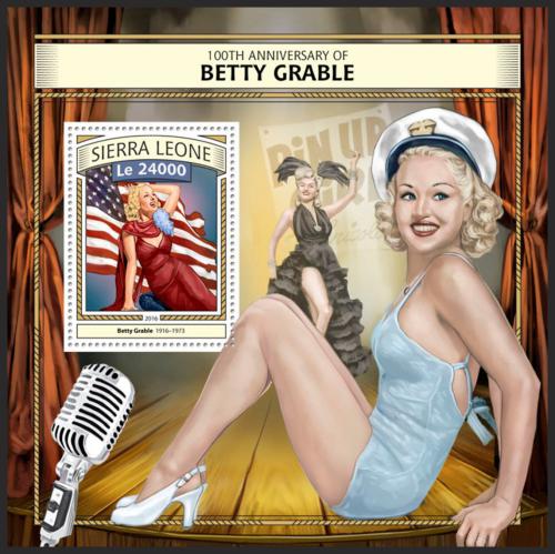 Poštovní známka Sierra Leone 2016 Betty Grable, hereèka Mi# Block 1083 Kat 11€
