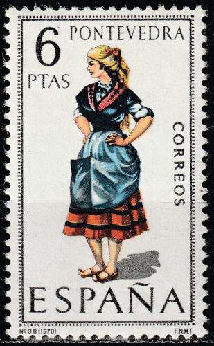 Potovn znmka panlsko 1970 Lidov kroj Pontevedra Mi# 1845