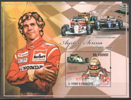 Poštovní známka Svatý Tomáš 2010 Ayrton Senna, Formule 1 Mi# Block 745 Kat 10€