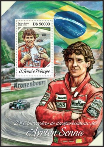 Poštovní známka Svatý Tomáš 2014 Ayrton Senna, Formule 1 Mi# Block 969 Kat 10€