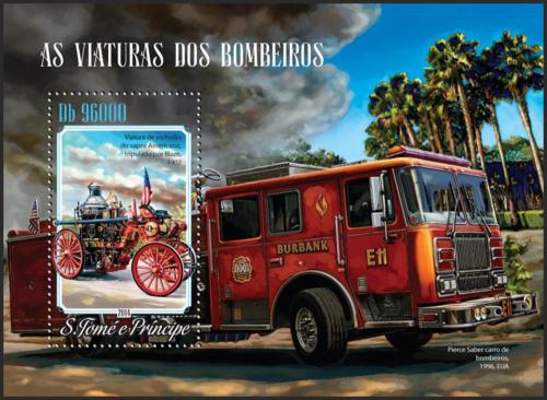 Poštovní známka Svatý Tomáš 2014 Hasièská auta Mi# Block 1040 Kat 10€