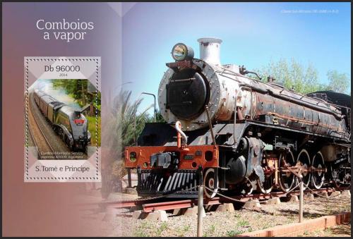 Poštovní známka Svatý Tomáš 2014 Parní lokomotivy Mi# Block 1009 Kat 10€