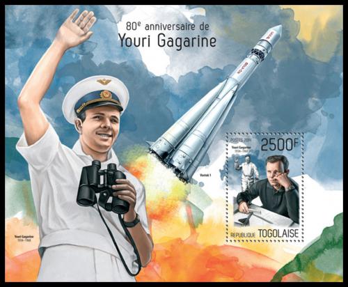 Potovn znmka Togo 2014 Jurij Gagarin Mi# Block 968 Kat 10 - zvtit obrzek