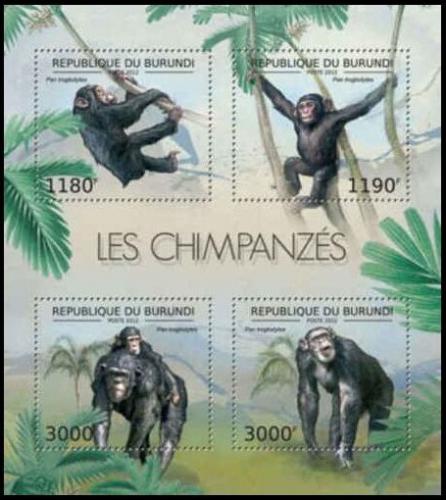 Poštovní známky Burundi 2012 Šimpanzi uèenlivý Mi# 2853-56 Kat 10€