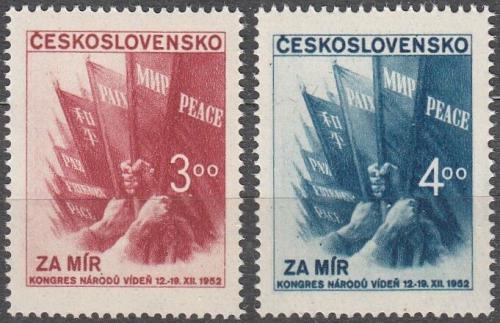 Potovn znmky eskoslovensko 1952 Mrov kongres nrod ve Vdni Mi# 774-75