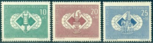 Poštovní známky DDR 1960 Šachová olympiáda Mi# 786-88