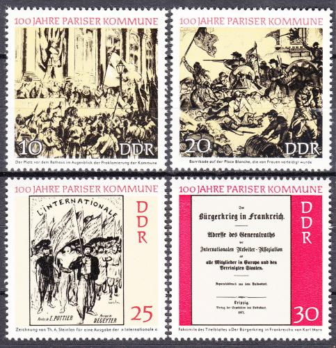 Poštovní známky DDR 1971 Paøížská komuna, 100. výroèí Mi# 1655-58
