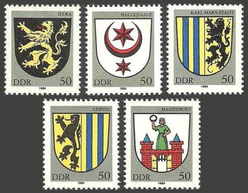 Poštovní známky DDR 1984 Mìstské erby Mi# 2857-61 