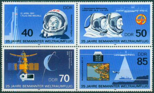 Poštovní známky DDR 1986 První let do vesmíru, 25. výroèí Mi# 3005-08
