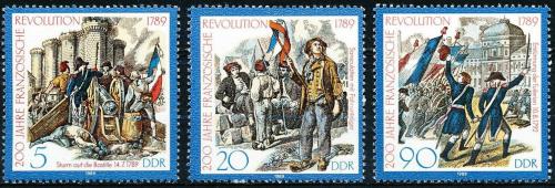 Poštovní známky DDR 1989 Francouzská revoluce, 200. výroèí Mi# 3258-60