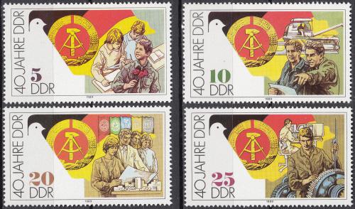 Poštovní známky DDR 1989 Vznik republiky, 40. výroèí Mi# 3279-82