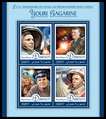 Potovn znmky Dibutsko 2016 Jurij Gagarin Mi# 1189-92 Kat 10 - zvtit obrzek