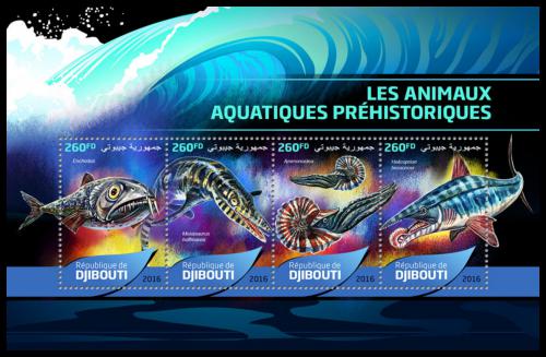 Poštovní známky Džibutsko 2016 Vodní dinosauøi Mi# 1254-57 Kat 12€