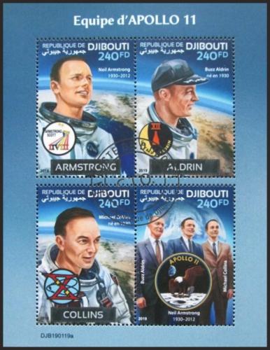 Potovn znmky Dibutsko 2019 Przkum Msce, mise Apollo 11 XA Mi# 2795-98 Kat 10 - zvtit obrzek