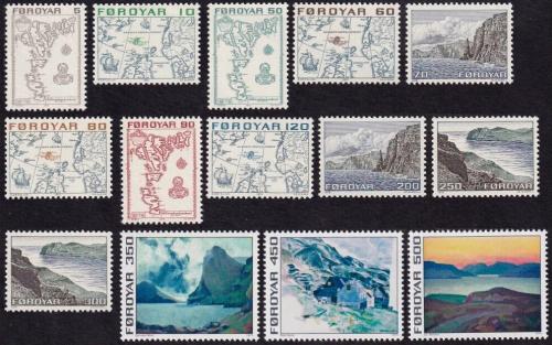 Poštovní známky Faerské ostrovy 1975 Krajiny a mapy Mi# 7-20 Kat 12€