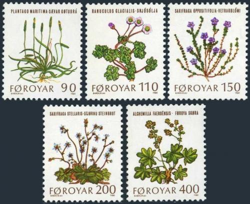 Poštovní známky Faerské ostrovy 1980 Polní kvìtiny Mi# 48-52