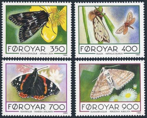 Poštovní známky Faerské ostrovy 1993 Motýli Mi# 252-55 Kat 8€