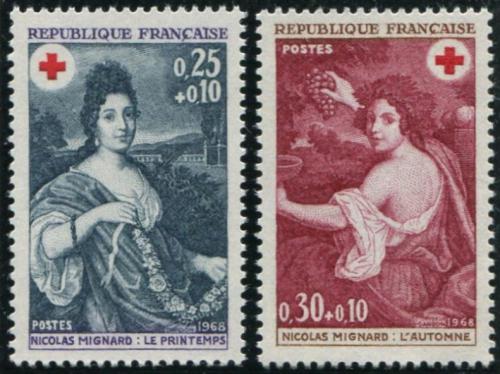 Potovn znmky Francie 1968 erven k, umn, Nicolas Mignard Mi# 1647-48