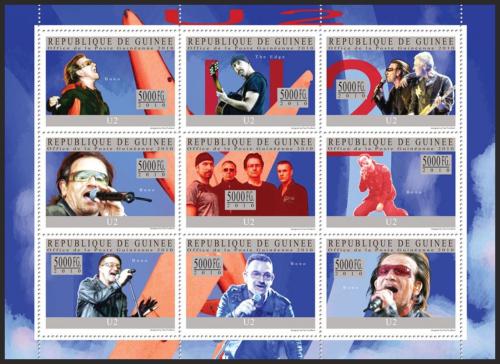 Poštovní známky Guinea 2010 U2, hudební skupina Mi# 7419-27 Kat 18€