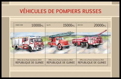 Poštovní známky Guinea 2013 Ruská hasièská auta Mi# 9705-07 Kat 18€