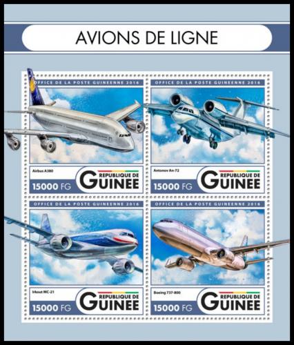 Potovn znmky Guinea 2016 Dopravn letadla Mi# 12096-99 Kat 24 - zvtit obrzek
