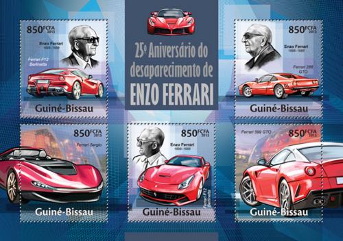 Poštovní známky Guinea-Bissau 2013 Ferrari Mi# 6772-76 Kat 17€