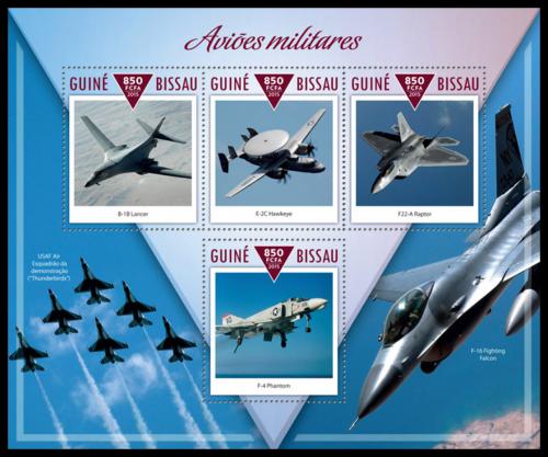 Poštovní známky Guinea-Bissau 2015 Vojenská letadla Mi# 7834-37 Kat 14€