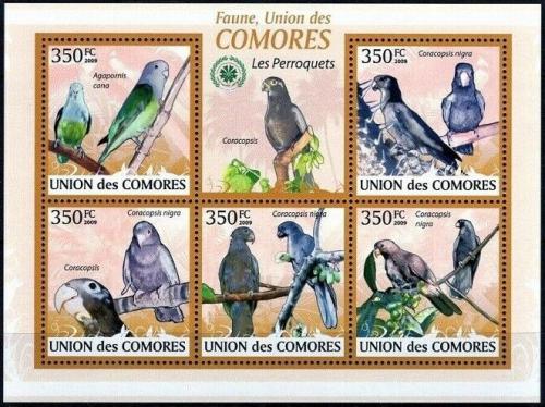 Poštovní známky Komory 2009 Papoušci Mi# 2387-91 Kat 9€