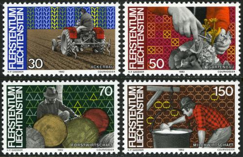 Poštovní známky Lichtenštejnsko 1982 Zamìstnání Mi# 802-05 Kat 5€ 