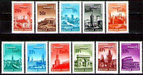 Poštovní známky Maïarsko 1966 Letadla nad mìsty Mi# 2280-90