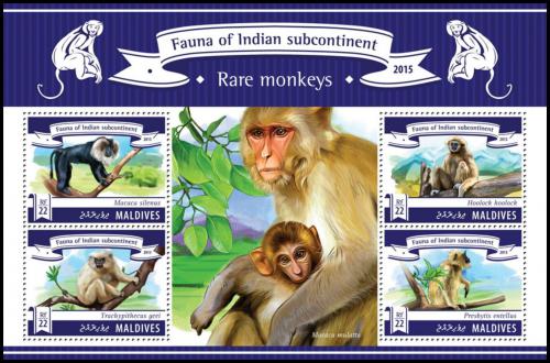 Potovn znmky Maledivy 2015 Vzcn opice Mi# 5634-37 Kat 11 - zvtit obrzek