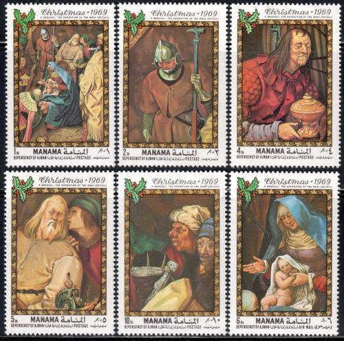 Poštovní známky Manáma 1969 Umìní, vánoce Mi# 217-22